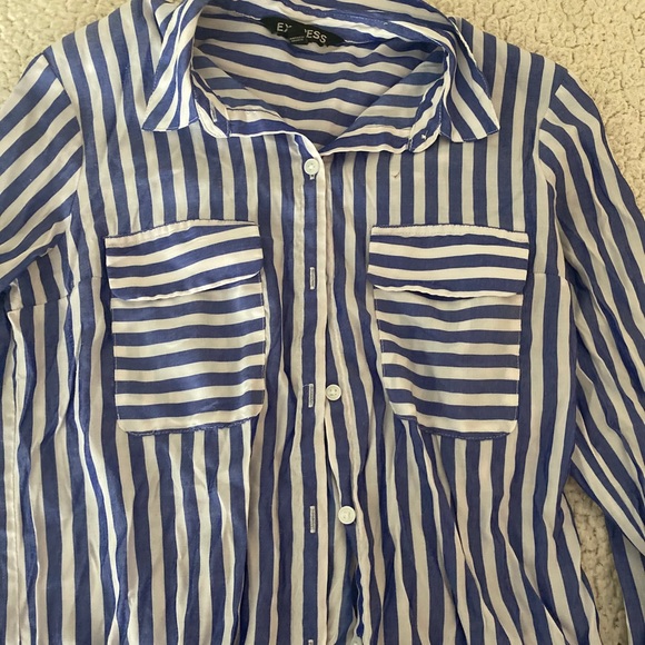 Express Striped Blue and White Button Down - Picture 2 of 3